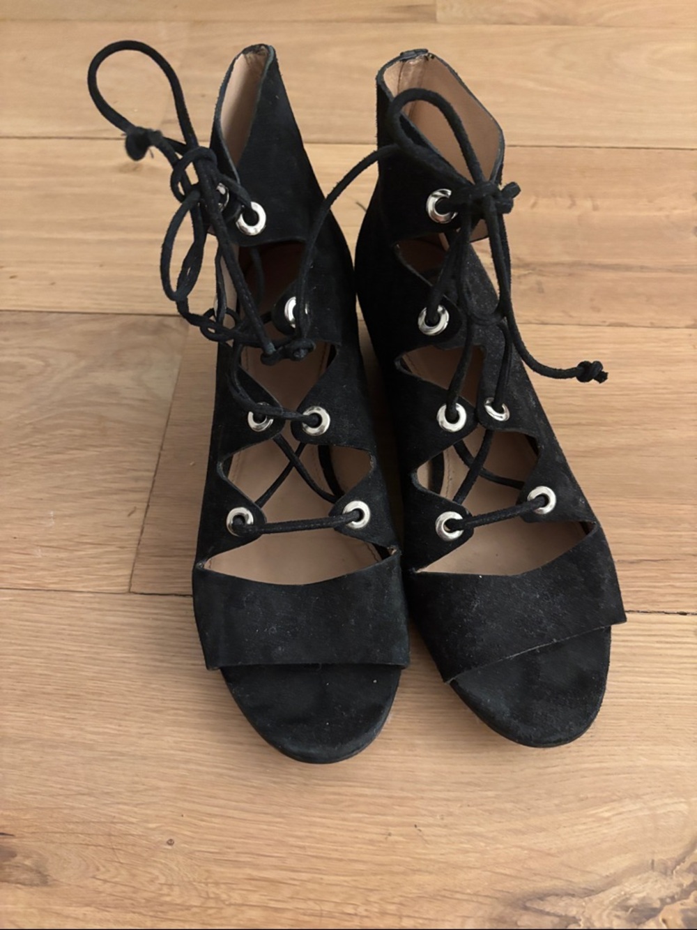 J Crew Black Lace-Up Suede Women’s Wedges